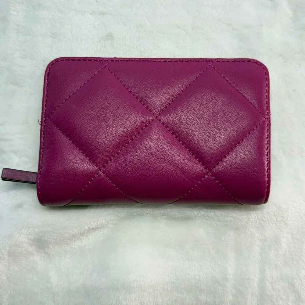 Tory Burch Willa Soft Quilted Leather Wallet vibrant Fuchsia Diamond Stitched